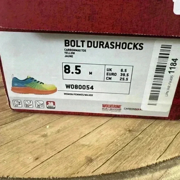 Wolverine Bolt Durashocks Shoes Carbonmax Safety Toe Yellow Blue Women Sz 8.5 - Picture 8 of 8